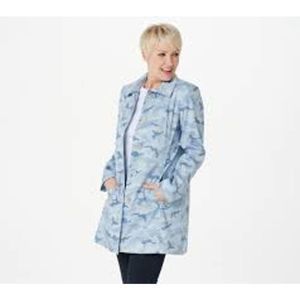 Dennis Basso Water Resistant Camo Printed Button-Front Jacket blue